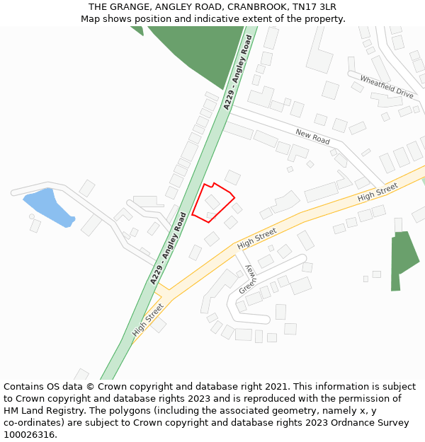 THE GRANGE, ANGLEY ROAD, CRANBROOK, TN17 3LR: Location map and indicative extent of plot