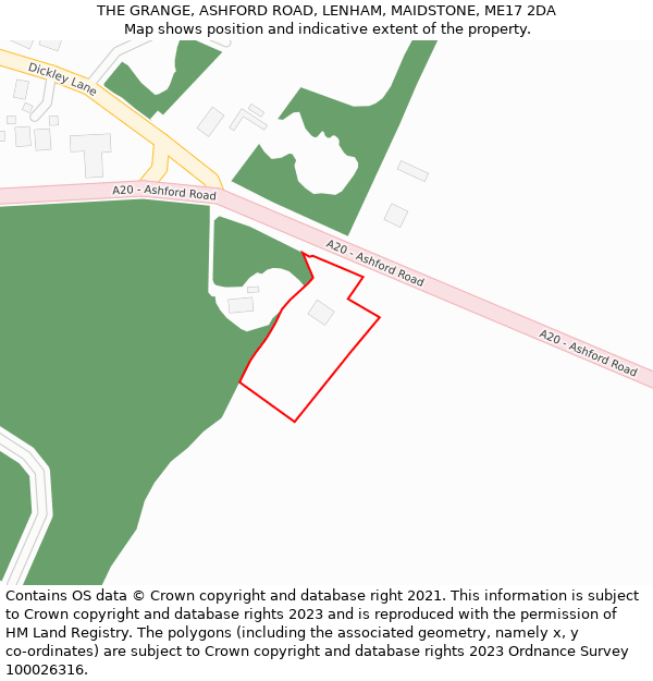 THE GRANGE, ASHFORD ROAD, LENHAM, MAIDSTONE, ME17 2DA: Location map and indicative extent of plot