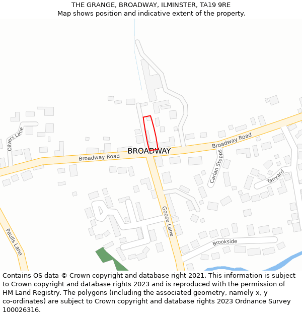 THE GRANGE, BROADWAY, ILMINSTER, TA19 9RE: Location map and indicative extent of plot