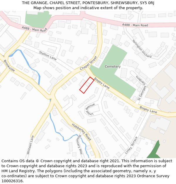 THE GRANGE, CHAPEL STREET, PONTESBURY, SHREWSBURY, SY5 0RJ: Location map and indicative extent of plot