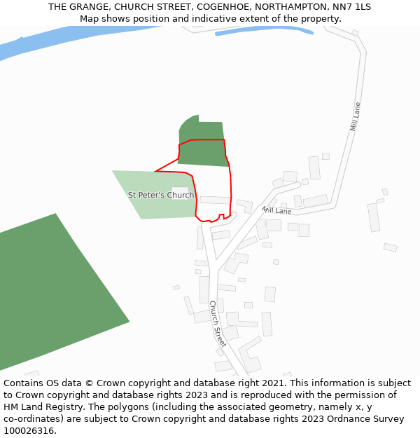 THE GRANGE, CHURCH STREET, COGENHOE, NORTHAMPTON, NN7 1LS: Location map and indicative extent of plot