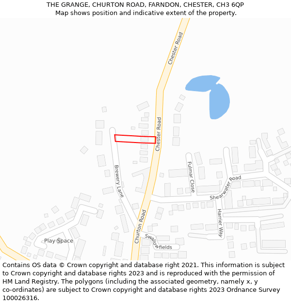 THE GRANGE, CHURTON ROAD, FARNDON, CHESTER, CH3 6QP: Location map and indicative extent of plot