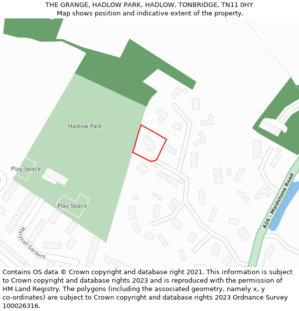 THE GRANGE, HADLOW PARK, HADLOW, TONBRIDGE, TN11 0HY: Location map and indicative extent of plot