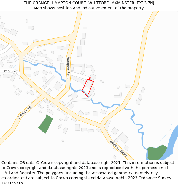 THE GRANGE, HAMPTON COURT, WHITFORD, AXMINSTER, EX13 7NJ: Location map and indicative extent of plot