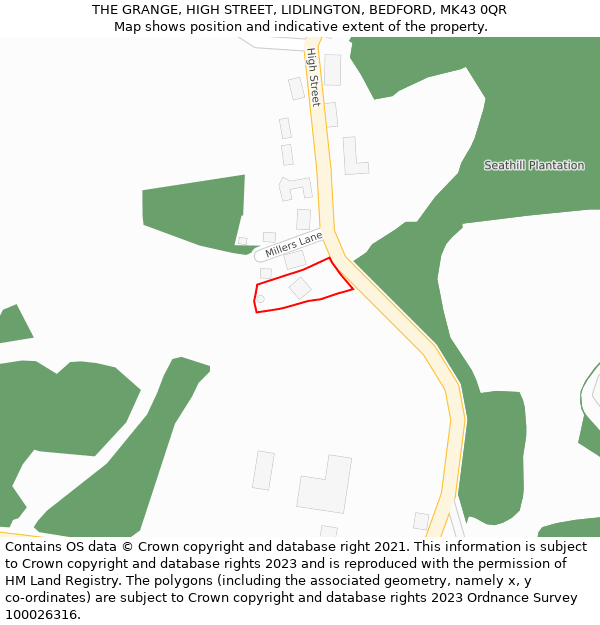 THE GRANGE, HIGH STREET, LIDLINGTON, BEDFORD, MK43 0QR: Location map and indicative extent of plot