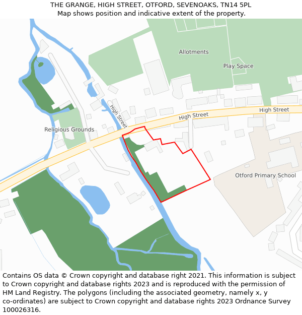 THE GRANGE, HIGH STREET, OTFORD, SEVENOAKS, TN14 5PL: Location map and indicative extent of plot