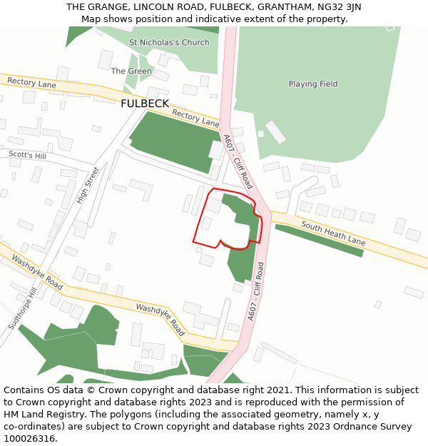 THE GRANGE, LINCOLN ROAD, FULBECK, GRANTHAM, NG32 3JN: Location map and indicative extent of plot