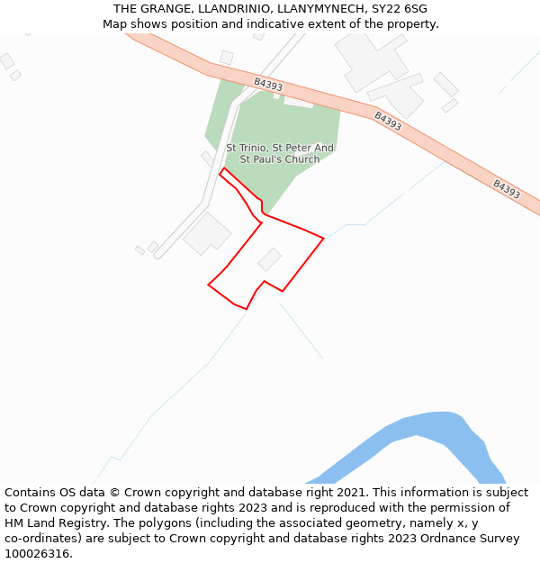 THE GRANGE, LLANDRINIO, LLANYMYNECH, SY22 6SG: Location map and indicative extent of plot