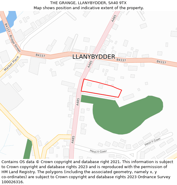 THE GRANGE, LLANYBYDDER, SA40 9TX: Location map and indicative extent of plot