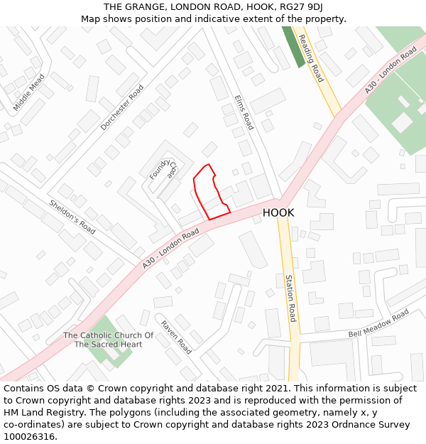 THE GRANGE, LONDON ROAD, HOOK, RG27 9DJ: Location map and indicative extent of plot