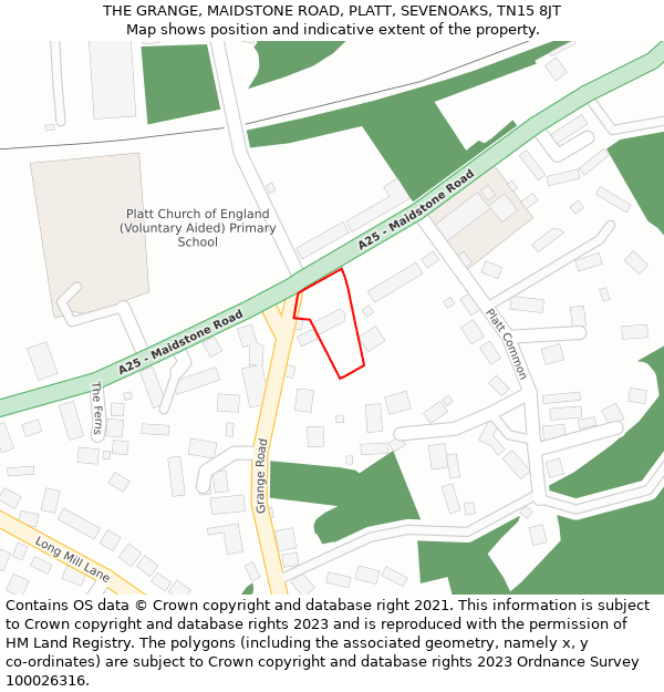 THE GRANGE, MAIDSTONE ROAD, PLATT, SEVENOAKS, TN15 8JT: Location map and indicative extent of plot
