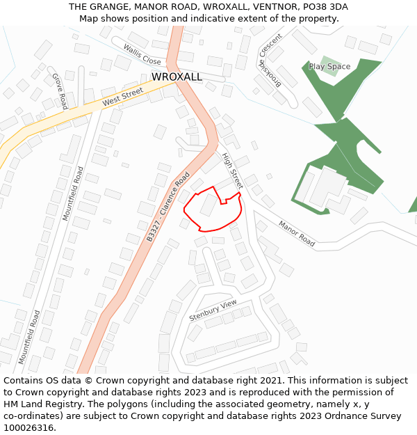 THE GRANGE, MANOR ROAD, WROXALL, VENTNOR, PO38 3DA: Location map and indicative extent of plot