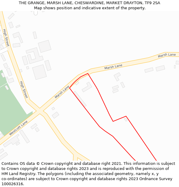THE GRANGE, MARSH LANE, CHESWARDINE, MARKET DRAYTON, TF9 2SA: Location map and indicative extent of plot