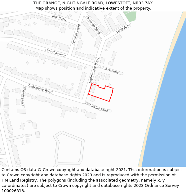 THE GRANGE, NIGHTINGALE ROAD, LOWESTOFT, NR33 7AX: Location map and indicative extent of plot