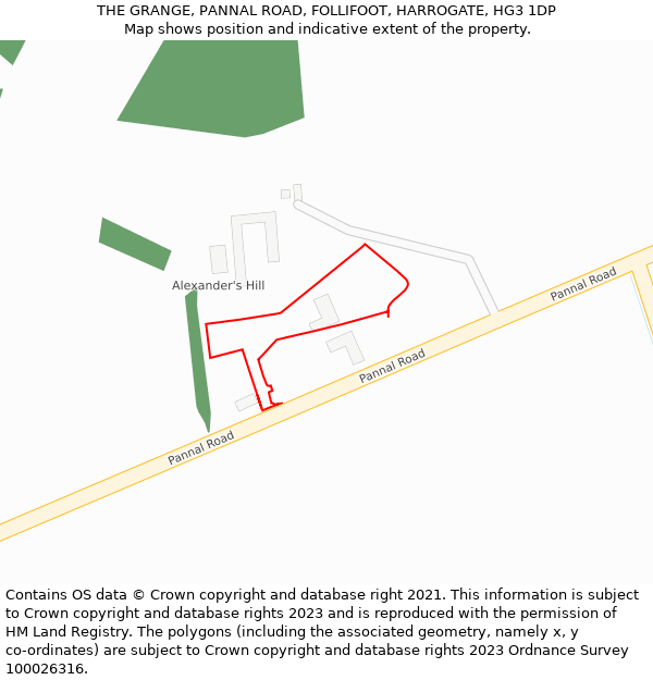 THE GRANGE, PANNAL ROAD, FOLLIFOOT, HARROGATE, HG3 1DP: Location map and indicative extent of plot