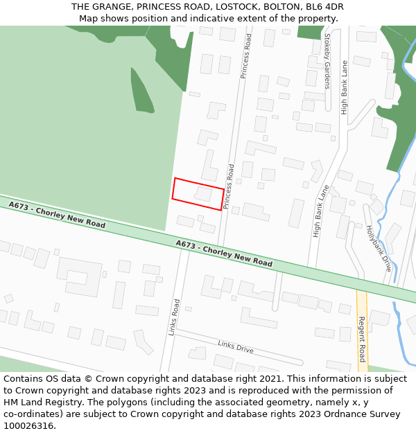 THE GRANGE, PRINCESS ROAD, LOSTOCK, BOLTON, BL6 4DR: Location map and indicative extent of plot