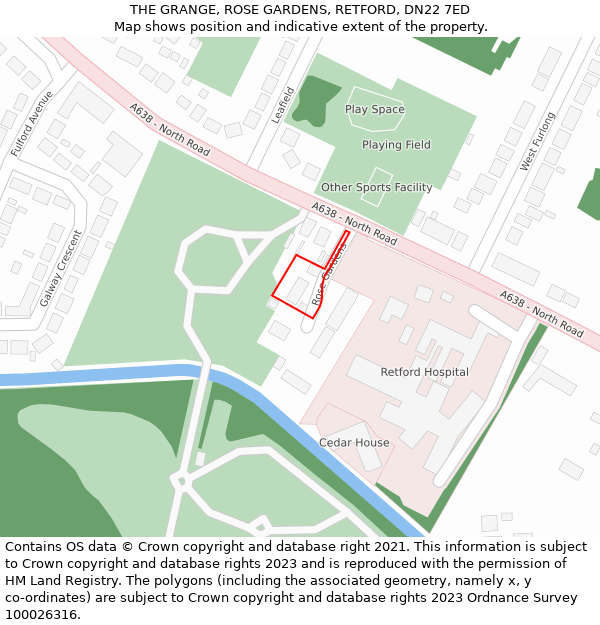 THE GRANGE, ROSE GARDENS, RETFORD, DN22 7ED: Location map and indicative extent of plot