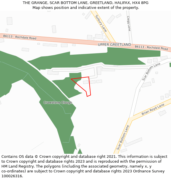 THE GRANGE, SCAR BOTTOM LANE, GREETLAND, HALIFAX, HX4 8PG: Location map and indicative extent of plot