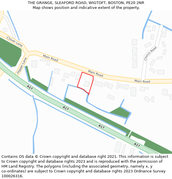 THE GRANGE, SLEAFORD ROAD, WIGTOFT, BOSTON, PE20 2NR: Location map and indicative extent of plot