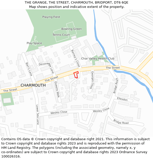 THE GRANGE, THE STREET, CHARMOUTH, BRIDPORT, DT6 6QE: Location map and indicative extent of plot