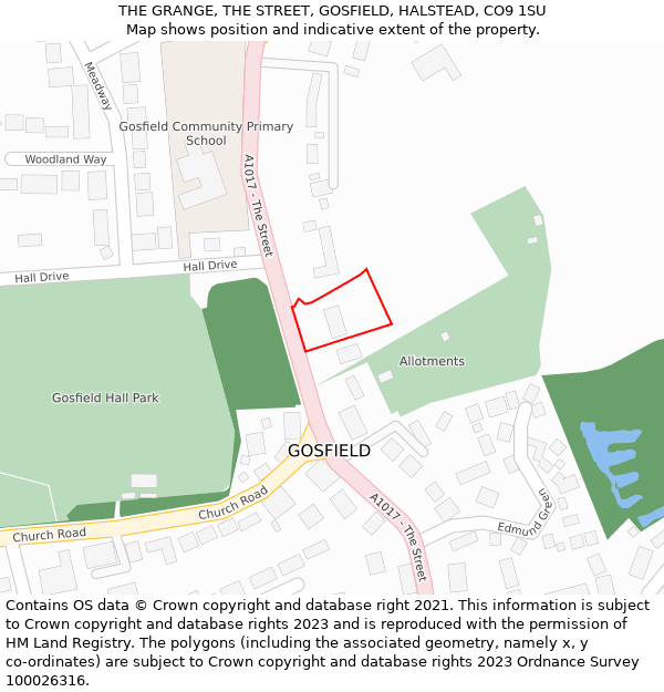 THE GRANGE, THE STREET, GOSFIELD, HALSTEAD, CO9 1SU: Location map and indicative extent of plot