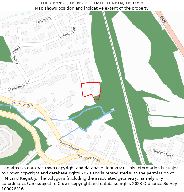 THE GRANGE, TREMOUGH DALE, PENRYN, TR10 8JA: Location map and indicative extent of plot