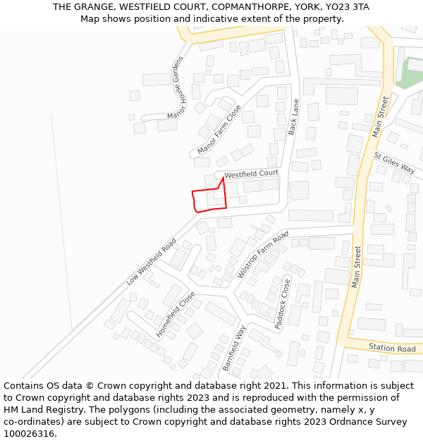 THE GRANGE, WESTFIELD COURT, COPMANTHORPE, YORK, YO23 3TA: Location map and indicative extent of plot