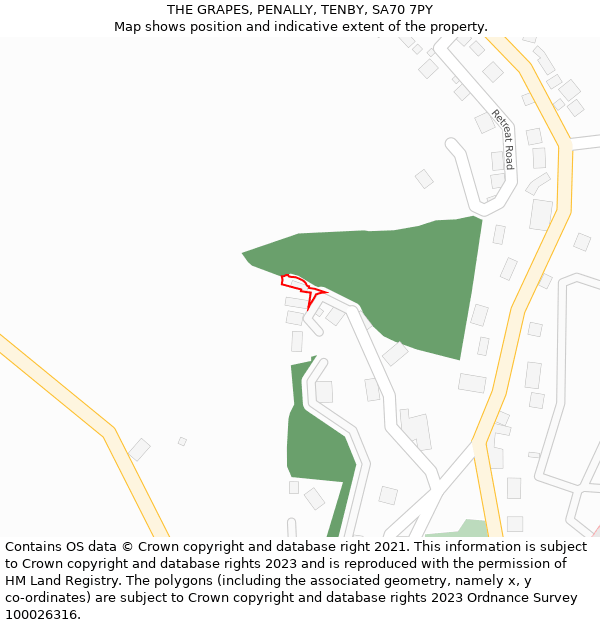 THE GRAPES, PENALLY, TENBY, SA70 7PY: Location map and indicative extent of plot