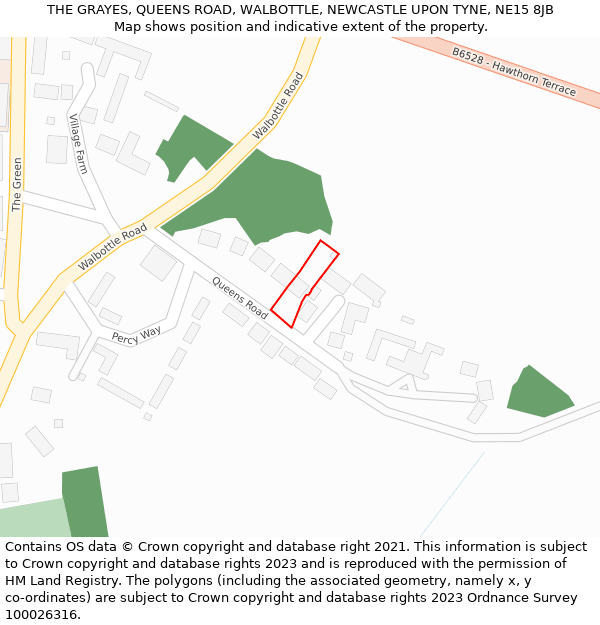 THE GRAYES, QUEENS ROAD, WALBOTTLE, NEWCASTLE UPON TYNE, NE15 8JB: Location map and indicative extent of plot