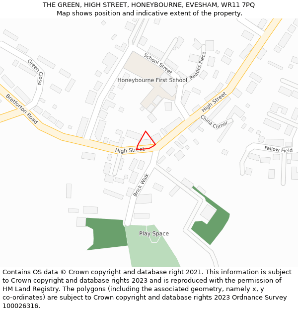 THE GREEN, HIGH STREET, HONEYBOURNE, EVESHAM, WR11 7PQ: Location map and indicative extent of plot