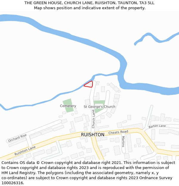 THE GREEN HOUSE, CHURCH LANE, RUISHTON, TAUNTON, TA3 5LL: Location map and indicative extent of plot