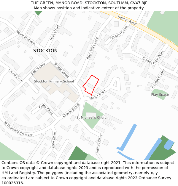 THE GREEN, MANOR ROAD, STOCKTON, SOUTHAM, CV47 8JF: Location map and indicative extent of plot