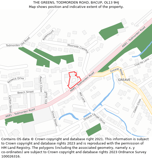 THE GREENS, TODMORDEN ROAD, BACUP, OL13 9HJ: Location map and indicative extent of plot