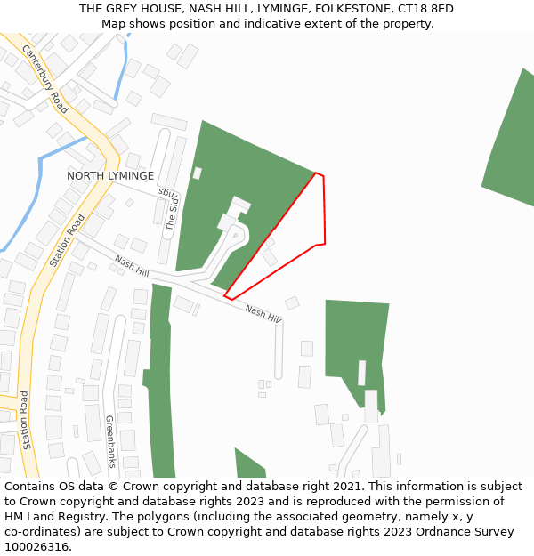 THE GREY HOUSE, NASH HILL, LYMINGE, FOLKESTONE, CT18 8ED: Location map and indicative extent of plot