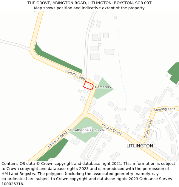 THE GROVE, ABINGTON ROAD, LITLINGTON, ROYSTON, SG8 0RT: Location map and indicative extent of plot