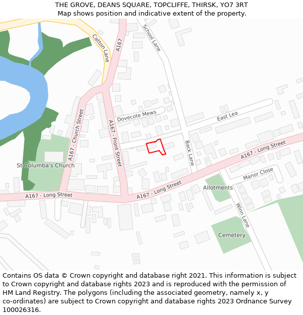 THE GROVE, DEANS SQUARE, TOPCLIFFE, THIRSK, YO7 3RT: Location map and indicative extent of plot