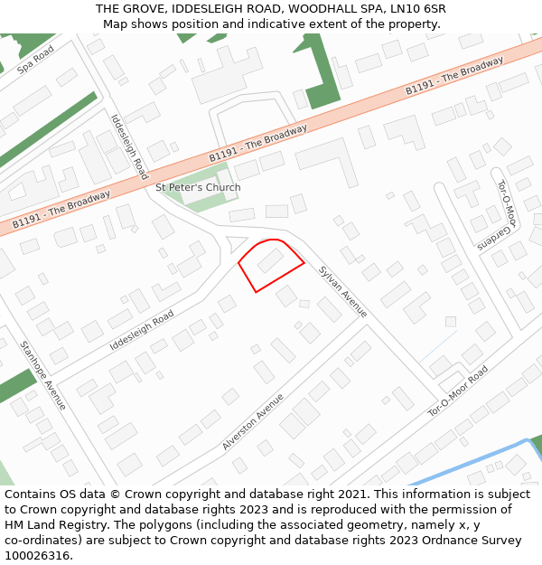 THE GROVE, IDDESLEIGH ROAD, WOODHALL SPA, LN10 6SR: Location map and indicative extent of plot