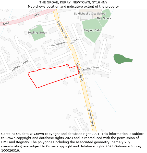 THE GROVE, KERRY, NEWTOWN, SY16 4NY: Location map and indicative extent of plot