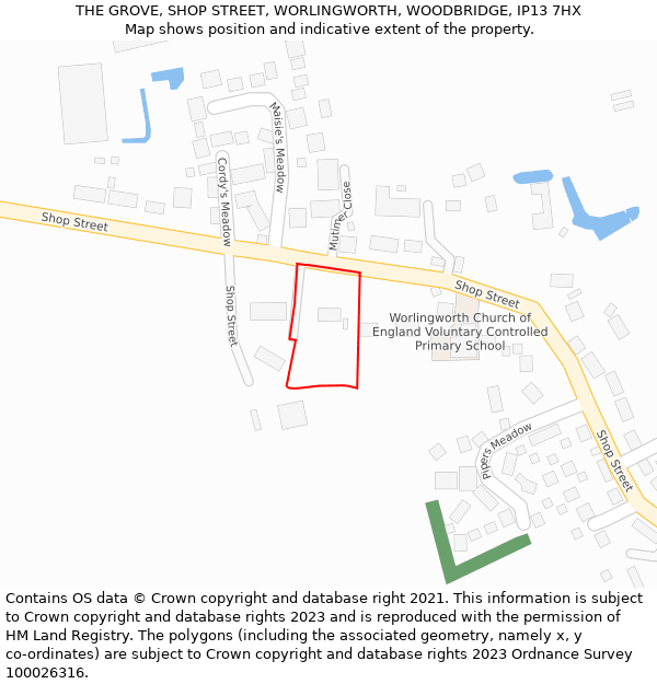 THE GROVE, SHOP STREET, WORLINGWORTH, WOODBRIDGE, IP13 7HX: Location map and indicative extent of plot