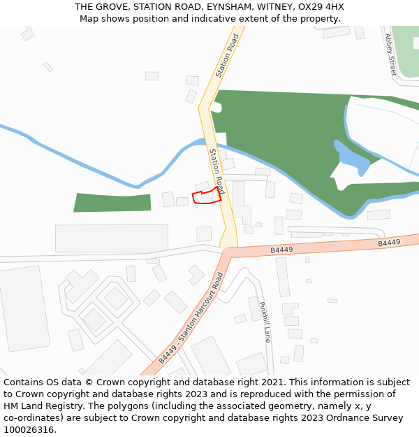 THE GROVE, STATION ROAD, EYNSHAM, WITNEY, OX29 4HX: Location map and indicative extent of plot