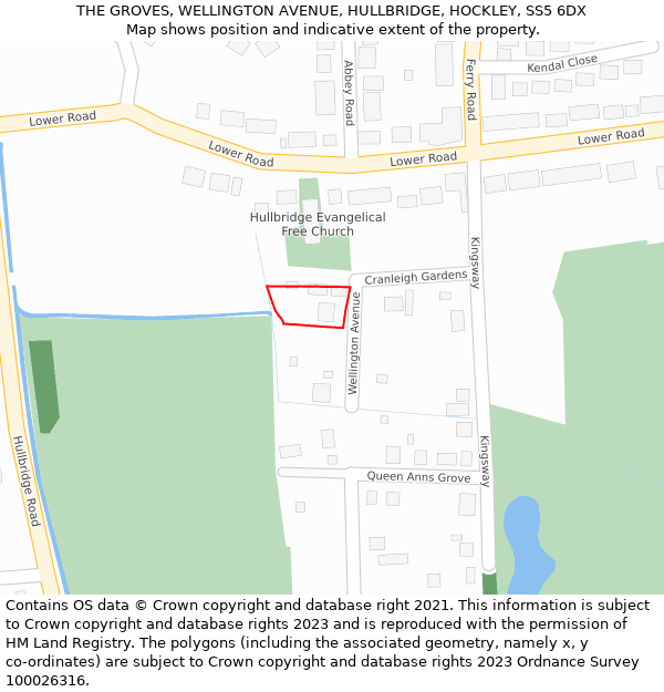 THE GROVES, WELLINGTON AVENUE, HULLBRIDGE, HOCKLEY, SS5 6DX: Location map and indicative extent of plot
