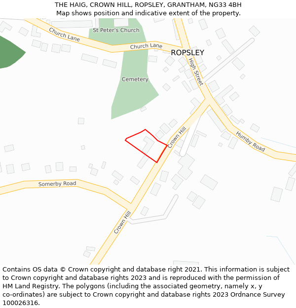 THE HAIG, CROWN HILL, ROPSLEY, GRANTHAM, NG33 4BH: Location map and indicative extent of plot