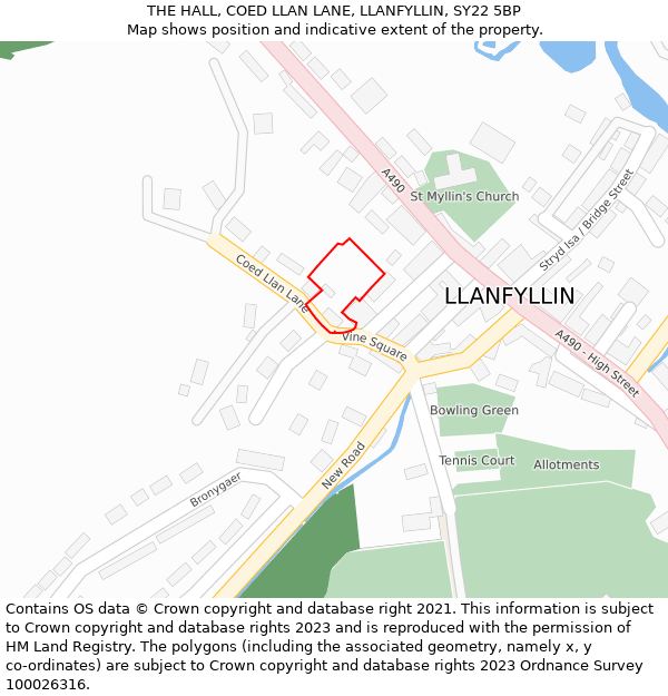 THE HALL, COED LLAN LANE, LLANFYLLIN, SY22 5BP: Location map and indicative extent of plot