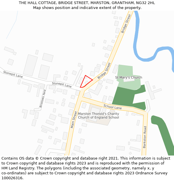 THE HALL COTTAGE, BRIDGE STREET, MARSTON, GRANTHAM, NG32 2HL: Location map and indicative extent of plot