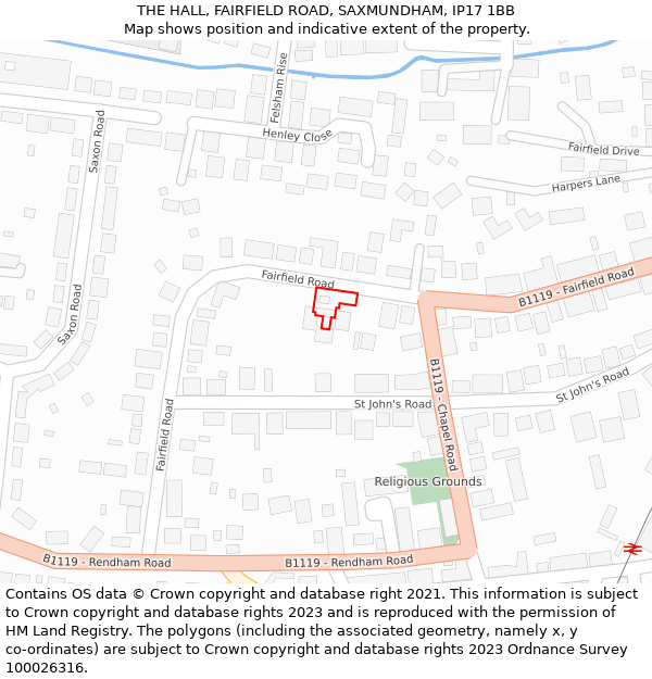 THE HALL, FAIRFIELD ROAD, SAXMUNDHAM, IP17 1BB: Location map and indicative extent of plot