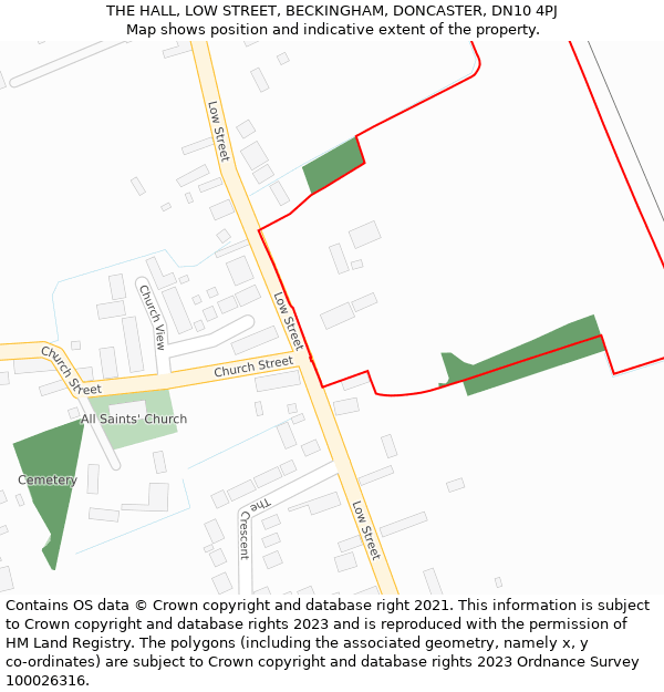 THE HALL, LOW STREET, BECKINGHAM, DONCASTER, DN10 4PJ: Location map and indicative extent of plot