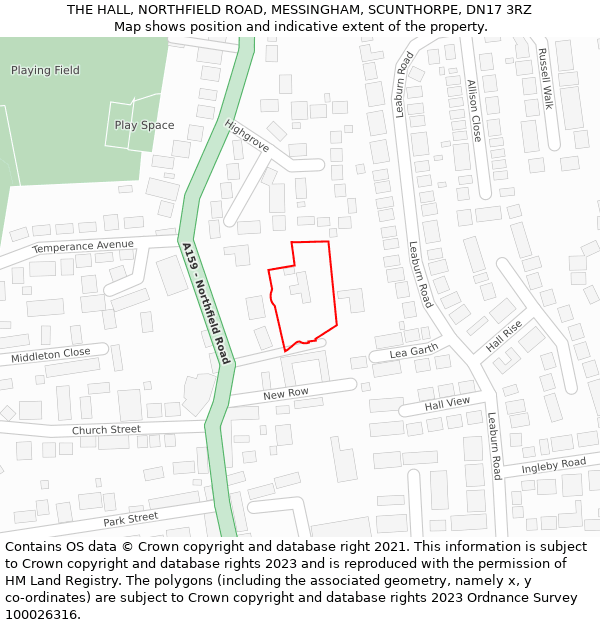 THE HALL, NORTHFIELD ROAD, MESSINGHAM, SCUNTHORPE, DN17 3RZ: Location map and indicative extent of plot