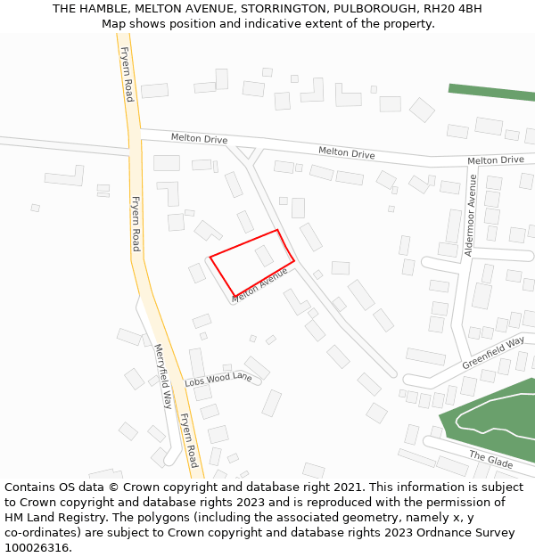 THE HAMBLE, MELTON AVENUE, STORRINGTON, PULBOROUGH, RH20 4BH: Location map and indicative extent of plot