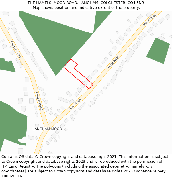 THE HAMELS, MOOR ROAD, LANGHAM, COLCHESTER, CO4 5NR: Location map and indicative extent of plot