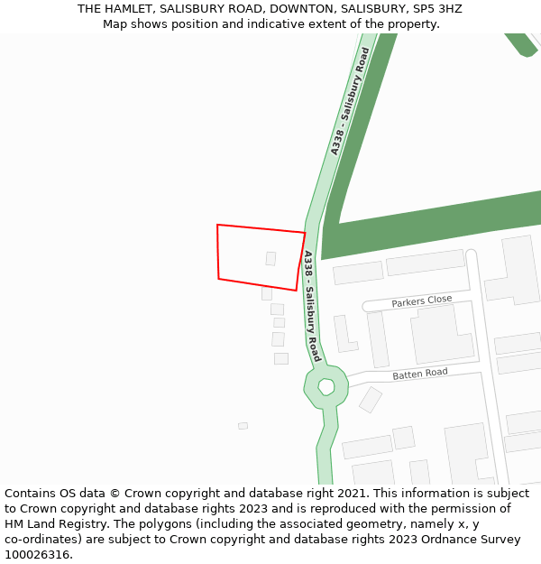 THE HAMLET, SALISBURY ROAD, DOWNTON, SALISBURY, SP5 3HZ: Location map and indicative extent of plot